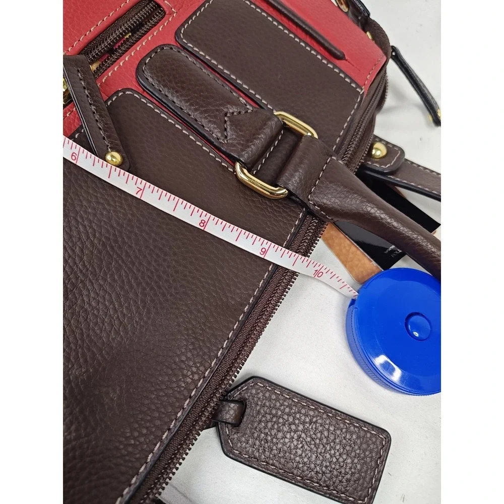 NWT Tignanello Social Status Satchel Leather Handbag Red Brown Shoulder Strap